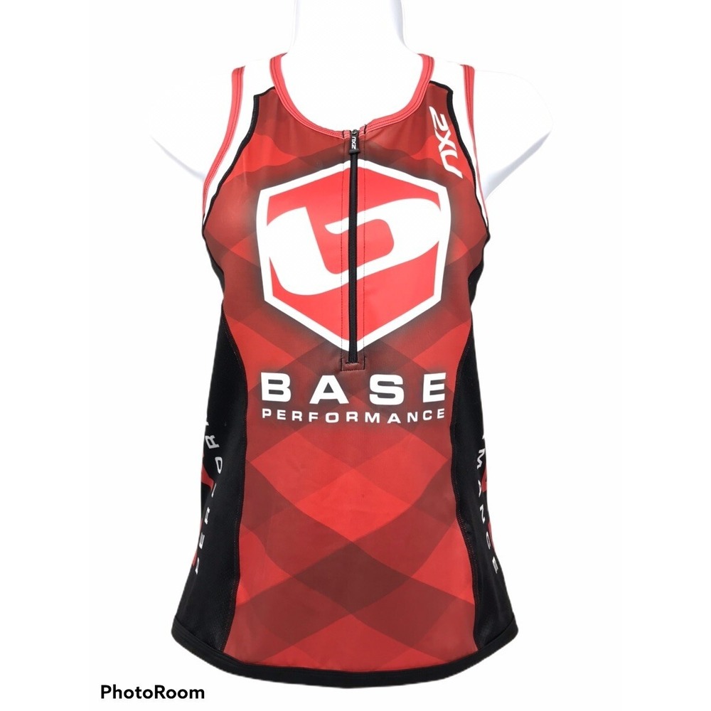 2XU‎ Womens Medium Red And Black No Sleeve Half Zip Athleticwear Cycling Top